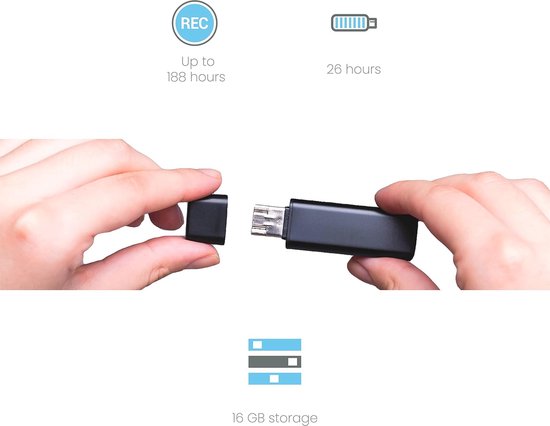 Feloyal 16 GB dicteerapparaat, mini-opnameapparaat met magneet en spraakactivatie, oplaadbaar opnameapparaat, USB voor vergaderingen, interviews, lezingen