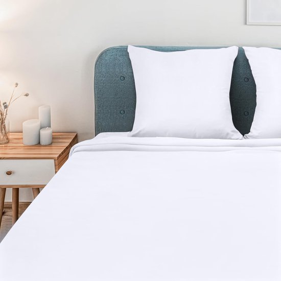 4-Delig Beddelakenset (Voor Beddenmaat 160x200 cm, Wit) - Polyester Microvezel Stof - 1 Hoeslaken & Vlakke laken met 2 Kussenslopen 65x65 cm