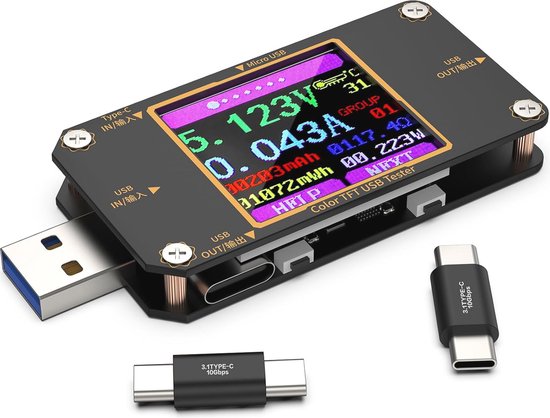 USB Spanningstester Type C 2 in 1 - Digitale Multimeter 4,5-24V, 0-3A Ampèremeter voor