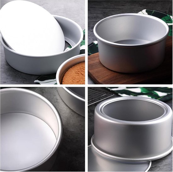 Moule à gâteau rond 4 pièces 22 cm rond, 8 cm de hauteur, moule à gâteau rond, moule à gâteau rond en aluminium, revêtement antiadhésif, argent