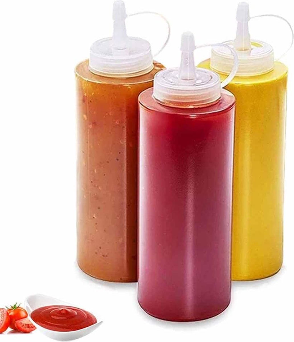 Goedkoopste 3 stuks knijpfles, doseerfles, 500 ml, gegradueerde knijpfles, sausfles met dop, knijpfles voor ketchup, mosterd, mayonaise, olijfolie, saladedressings, pigmenten