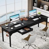 Bol.com TRIBESIGNS Bureau - Dubbel Lang Bureau - Computerbureau met 2 lades - Computertafel - Bureautafel Zwart - 200 x 60 x 82 cm aanbieding
