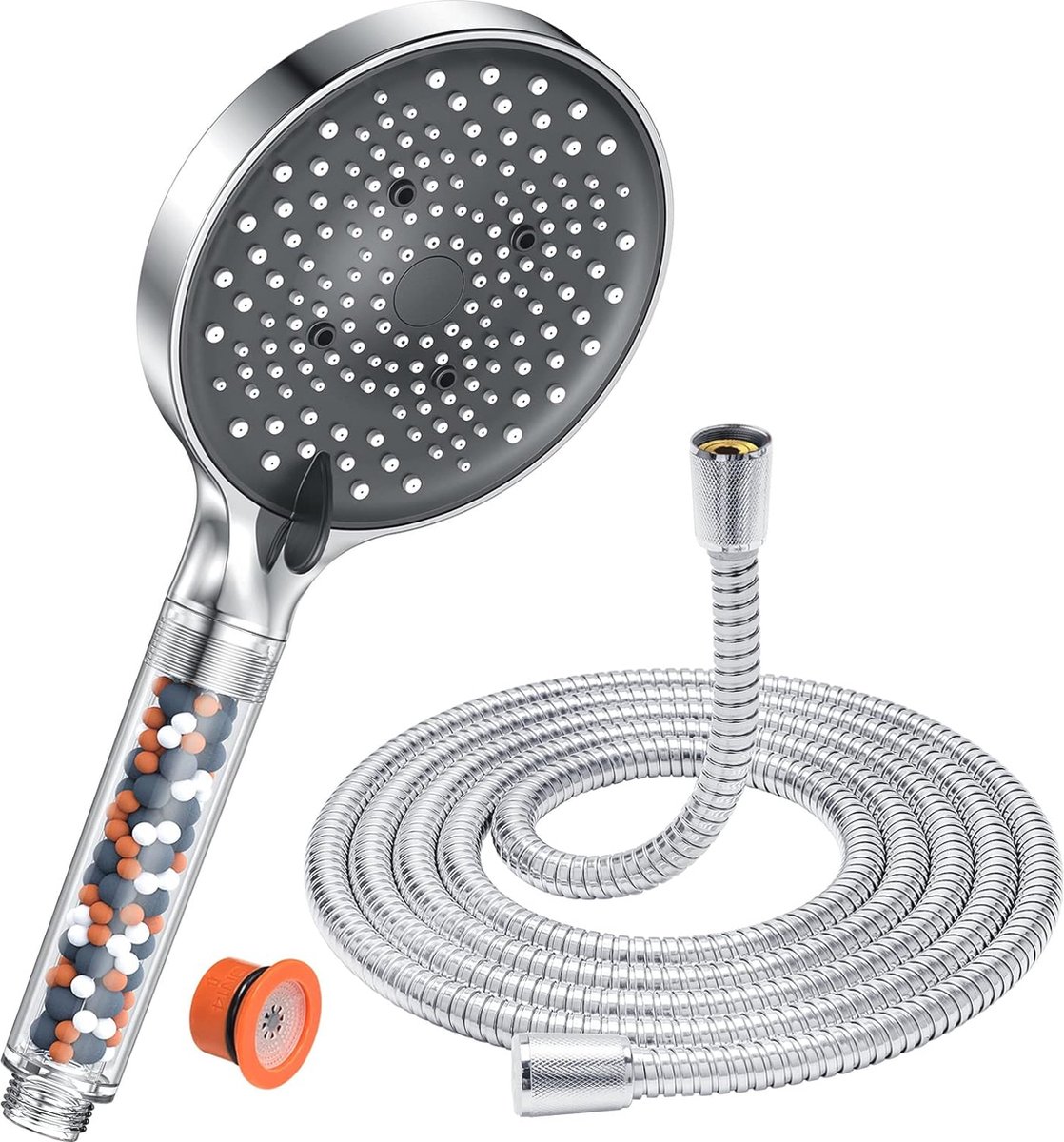 Waterbesparende Douchekop met 6 Straalsoorten en Filter - Regendouche 130 mm met Slang