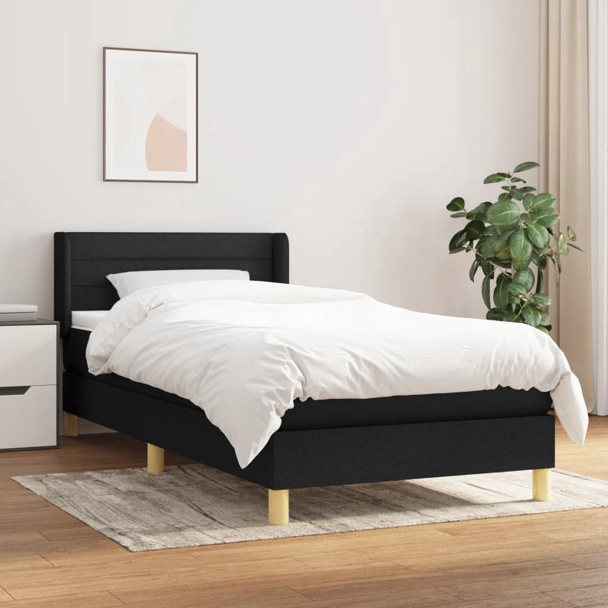 The Living Store Bed - Pocketvering - Middelhard - 203x83x78/88 cm - Zwart