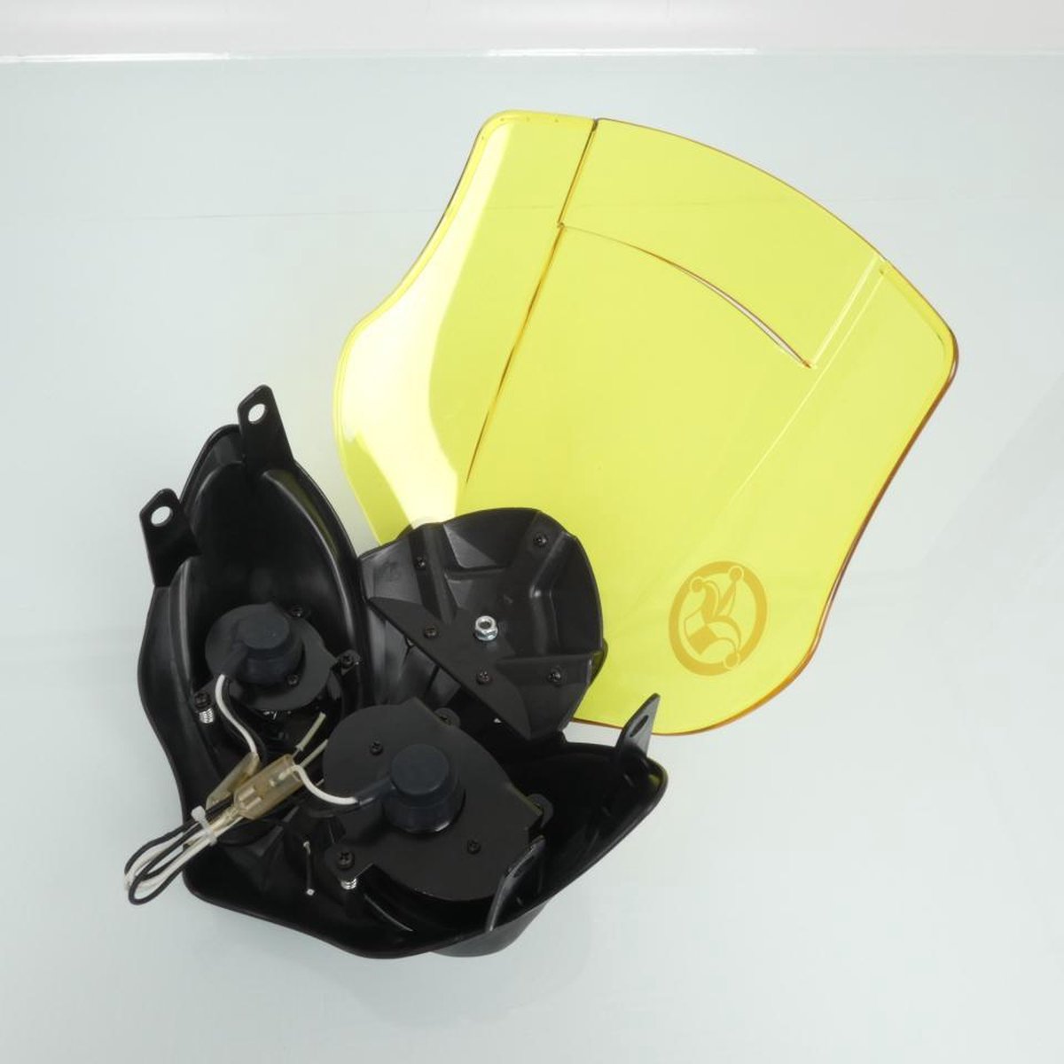 vorkkop dubbele koplampplaat mad venom zwart/geel voor motorfiets mécaboite 2 h3-lampen