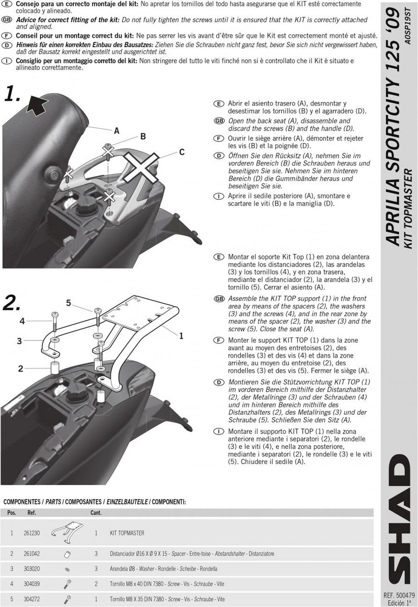 Steun topkoffer Shad voor scooter Derbi 50 Variant Sport 4T 2012-2014 A0SP19ST