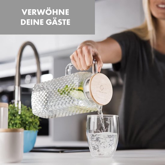 GLASWERK Glaskaraf Waterkaraf Met Deksel Van Bamboehout, Karaf Stabiel Boriumsilicaatglas Zeef In De Tuit 2l 1033216985