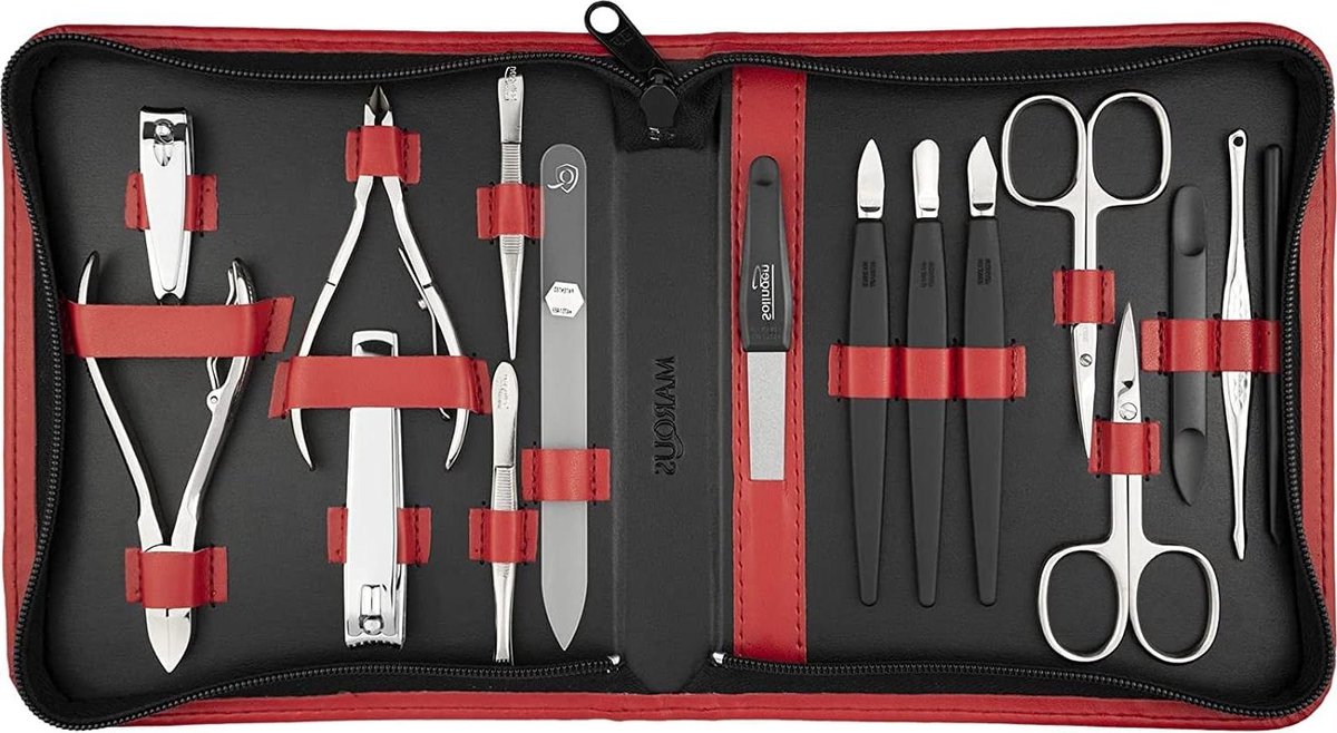 16-delige manicure-pedicureset in kunstlederen etui handig en zacht - complete set voor hand- en voetverzorging met Solingen kwaliteit
