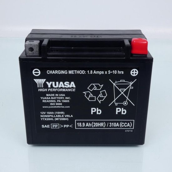 Batterie SLA Yuasa pour Moto INDIAN 1800 CHIEFTAIN 1811 2016 à 2019 YTX20HL-BS / YTX20HL / 12V 18.9Ah Neuf