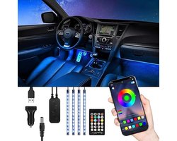 Auto-interieur LED-verlichting, TASMOR RGB LED Auto Bluetooth met APP, 48 LED's Meerkleurig waterdicht ontwerp voor auto, Auto Muziek LED-strip met afstandsbediening 12V