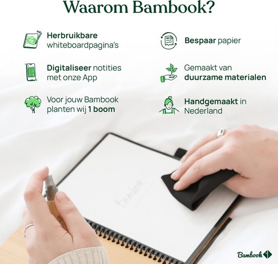 Bambook Colourful Cahier Effaçable - Bleu foncé (Navy) - A5 - Vierge & Ligné - Avec 1 feutre gratuit