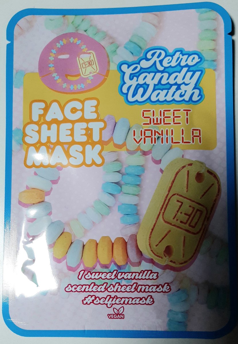 Goedkoopste Vegan face mask diepreinigend - retro candy watch - snoephorloge vintage - sweet vanilla - vanille gezichtsmasker - selfie masker - selfiemask - tissuemask snoepje