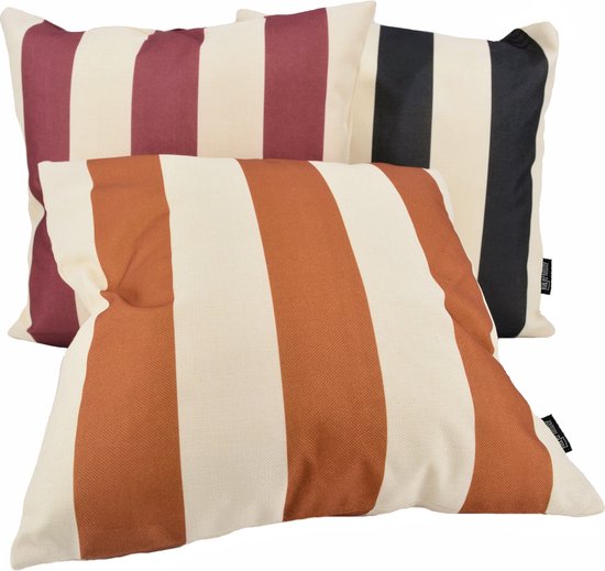 Housse de coussin Ela Stripe Vin Rouge | 45 x 45 cm | Katoen/ Lin