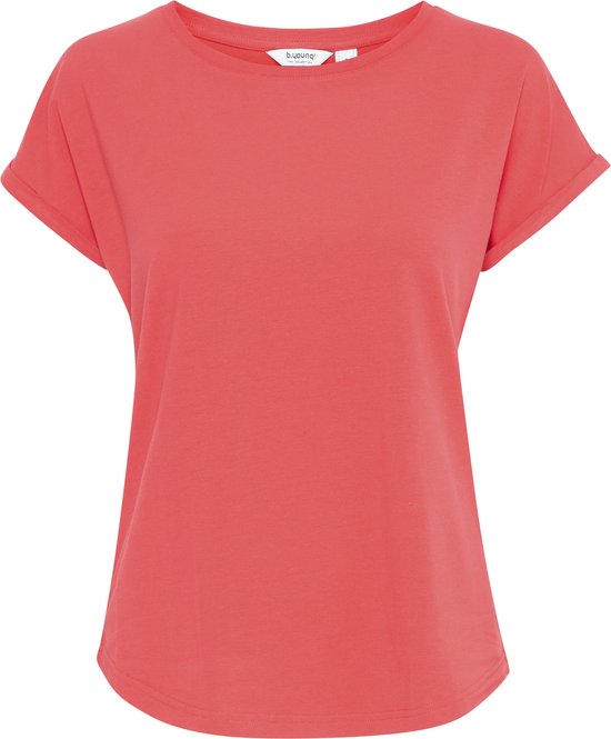 T-shirt b.young corail avec manches retroussées et encolure bateau.