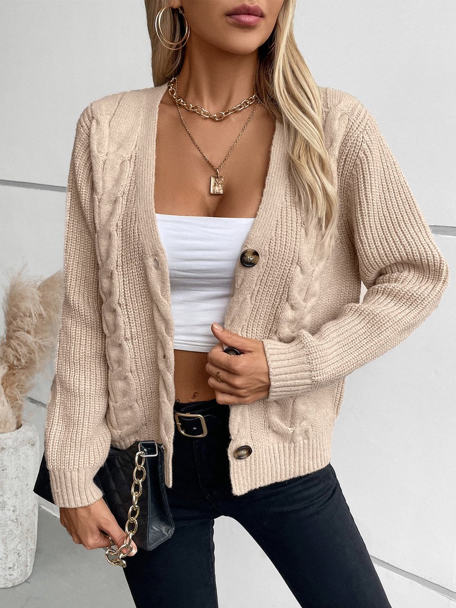 Placitiume Oversized gebreide damescardigan-sweater met knopen en lange mouwen voor herfst, Paars, XXL