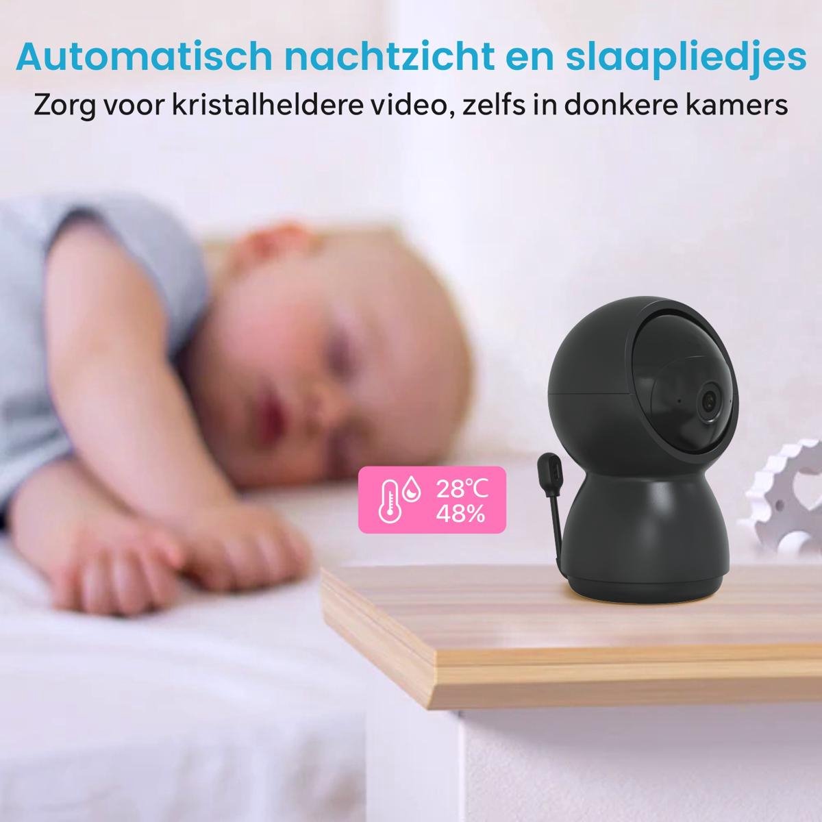 Afbeelding 3 van Lakoo Kitty Babyfoon - camera met app - Zwarte - Premium HD Wifi Baby Monitor