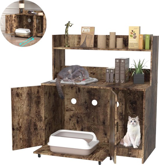 kattenbakbehuizing voor 2 katten, verborgen kattenbakmeubel met