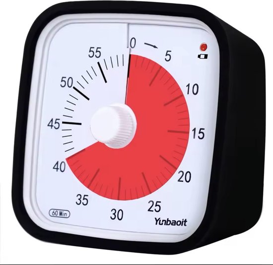 Leerklok Zwart - Aftelklok - Oefenklok - Kookwekker Analoog - Countdown klok - Leer Klok kijken - Time management - Educatief speelgoed - 10x10 cm