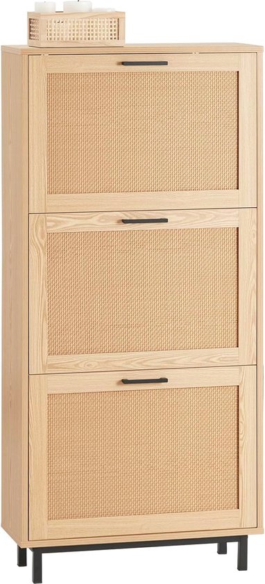 Bank met opbergruimte / schoenenkast Lautela 02, kleur: eiken / zwart - Afmetingen: 49 x 60 x 34 cm (H x B x D), met 1 deur en 2 vakken