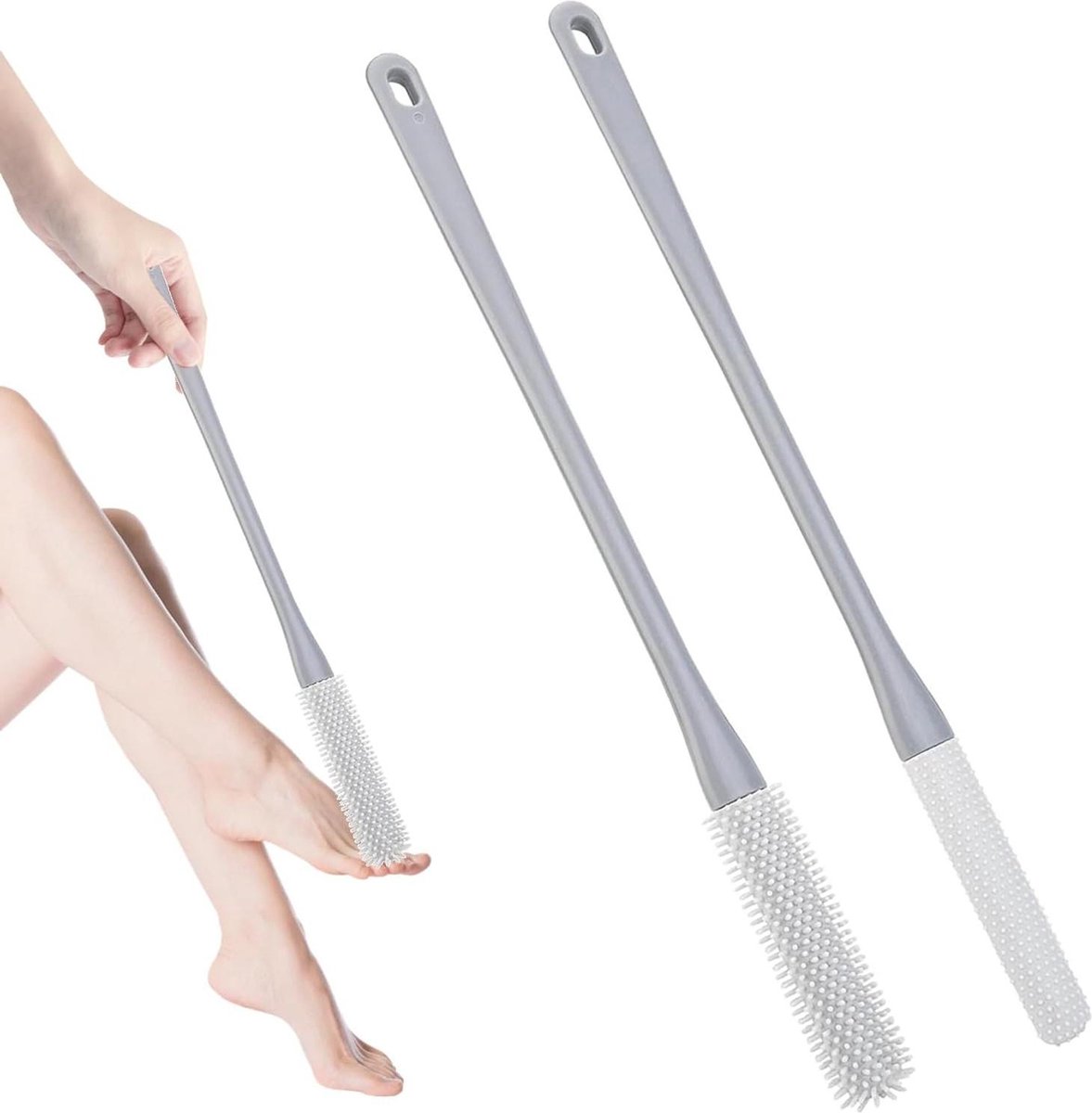 Goedkoopste Teenspleet reinigingsborstel - 2 stuks - voetwasborstel - voetborstel - douche - 40 cm - lange steel - zachte siliconen - voetverzorging - teenborstel