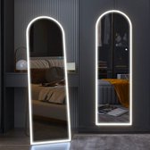 Sensahome Staande Spiegel Oval - Met Led Verlichting - Frameloos -Passpiegel - Spiegel Zonder Lijst - Dimbaar - 50x160cm