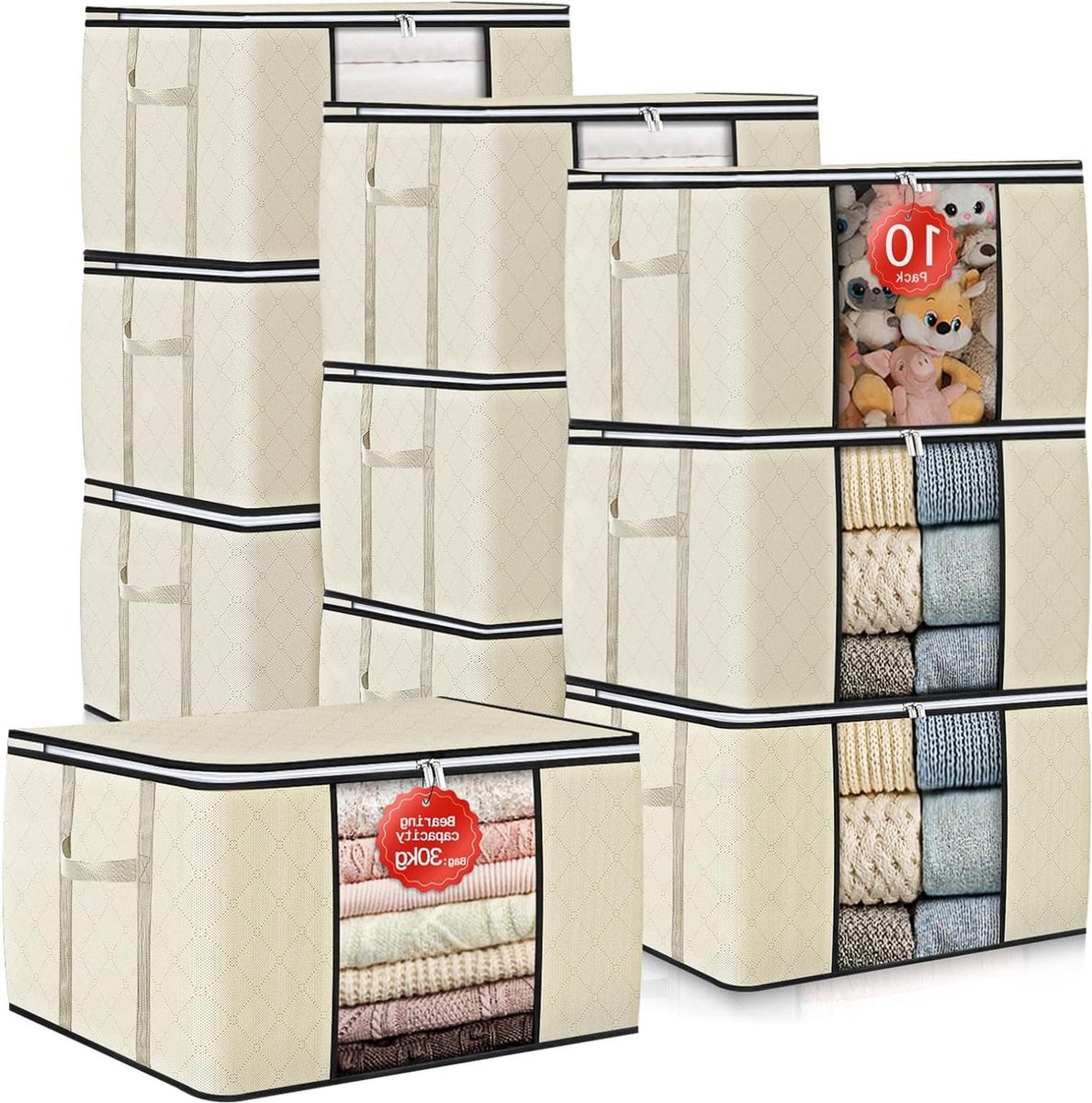 10 pieces beige storage bag - opbergtas in natuurlijke kleur