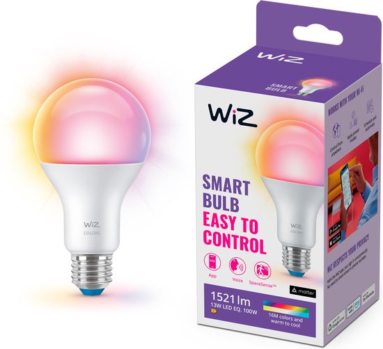 WiZ Lamp - Gekleurd en Wit Licht - Slimme LED Verlichting - E27 fitting - 100W - Mat - Wi-Fi
