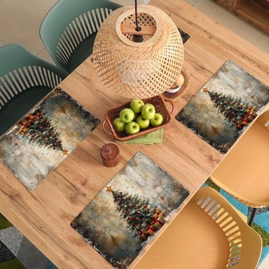 Napperons - 6 pièces - 45x30 cm - Set de table plastique - Sapin de Noël - Vintage - Noël - Cadeau - Sets Assiettes - Décoration pour la table - Accessoires de décoration de table de Cuisine - Tapis Vinyl - Décoration de table