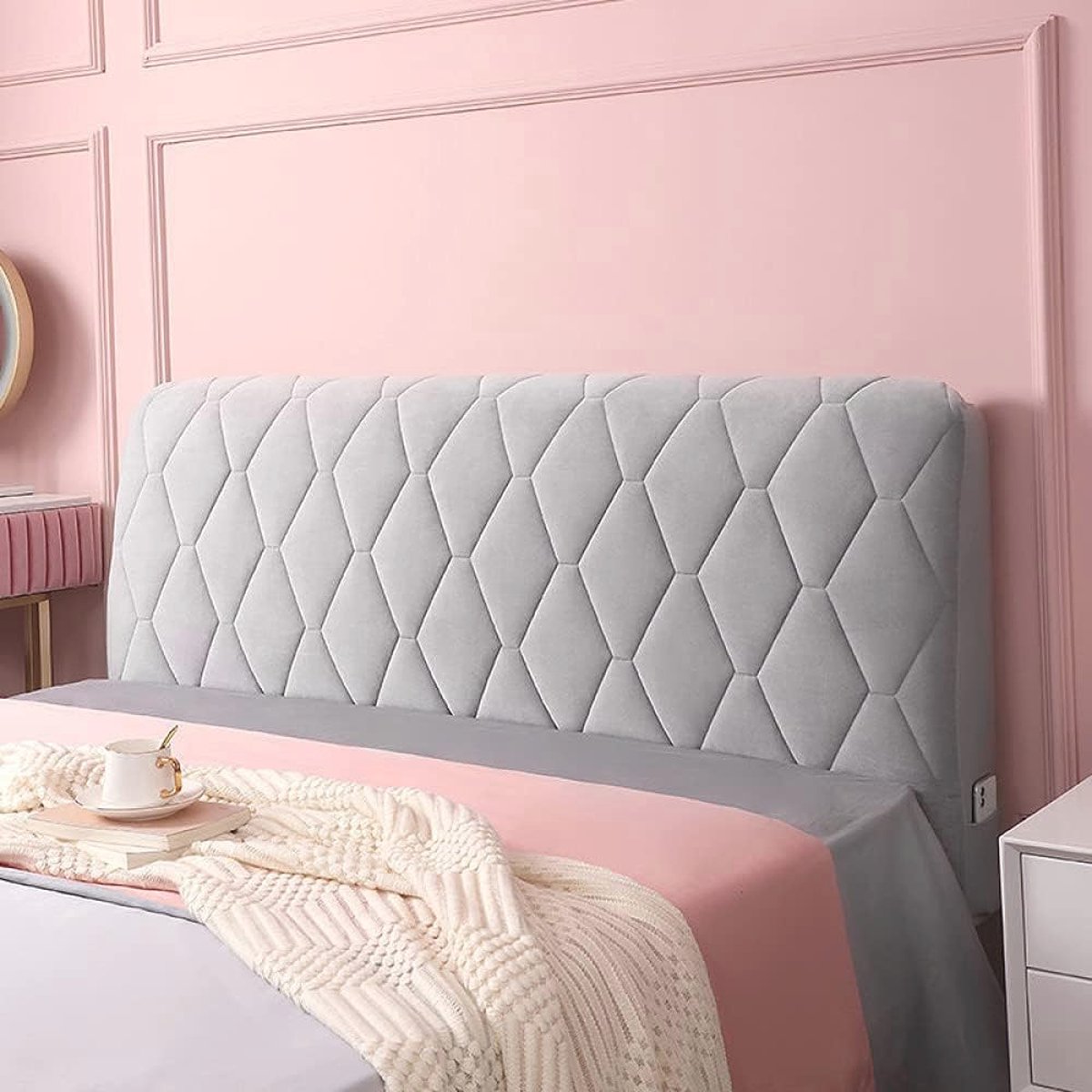 Fluwelen Hoofdbordhoes voor Dubbele en Eenpersoonsbedden - Dikker en ElastiSche Cover voor Beveiliging en Decoratie