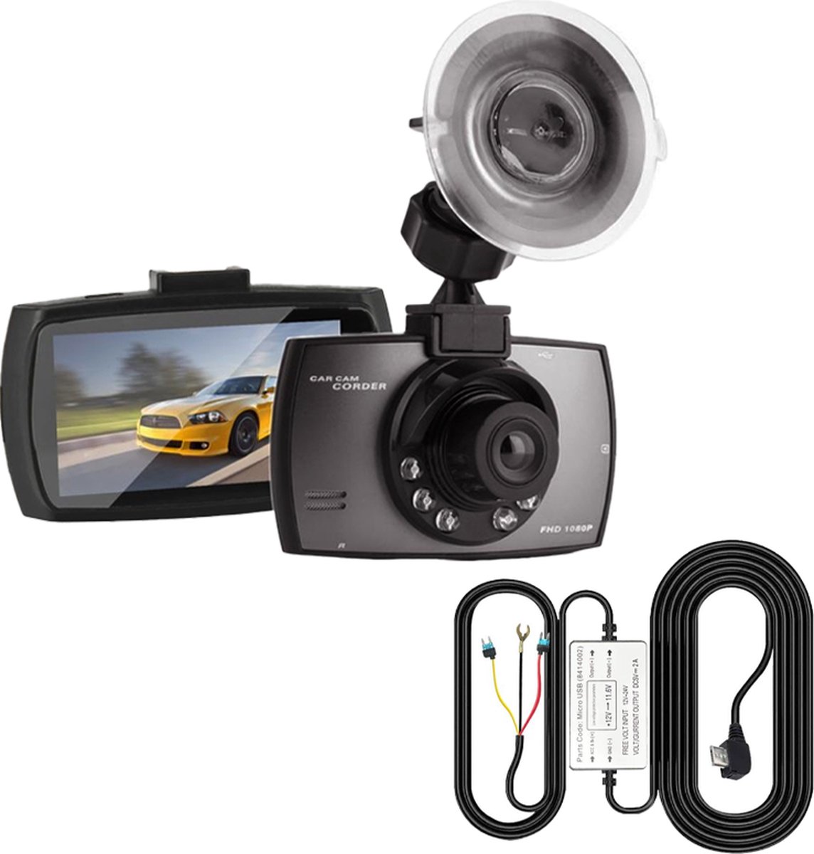 VCTparts® Auto Dashcam HD 1080P 1CH Dashboard Video Recorder met Nachtzicht + Continue Voeding Zwart