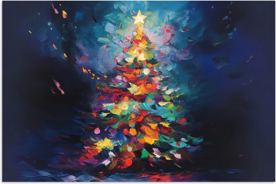 Poster 90x60 cm - Kerstboom - Kerst - Abstract - Kleurrijk - Posters - Kamer decoratie - Wanddecoratie woonkamer - Kerstdecoratie voor binnen - Kerstversiering - Kerstmis versiering in huis - Christmas tree decorations