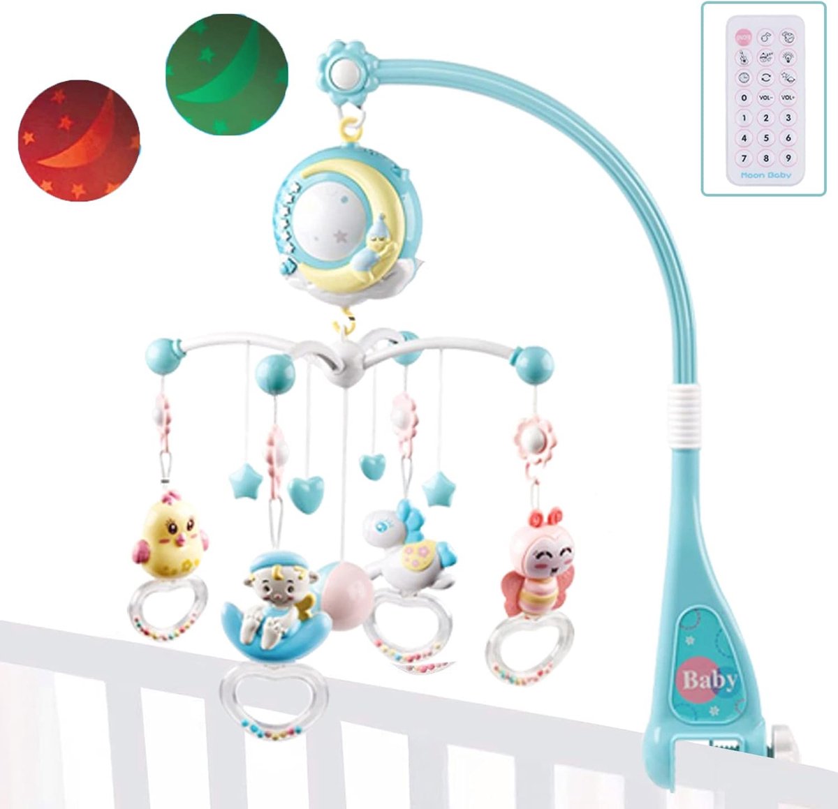 Goedkoopste 4-in-1 Mobiel Babybed met Sterrenprojector en Muziekafstandsbediening