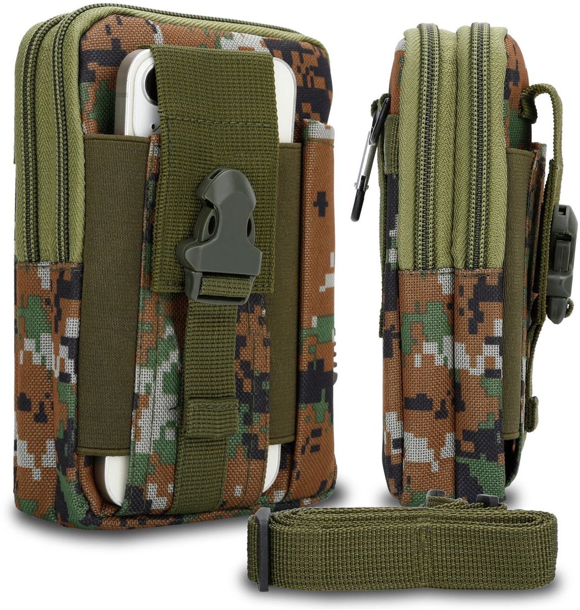 Hoesje geschikt voor OnePlus Nord 3 5G in groene camouflage tactische mobiele telefoon molle EDC etui compatibel schoudertache militaire riem case cover