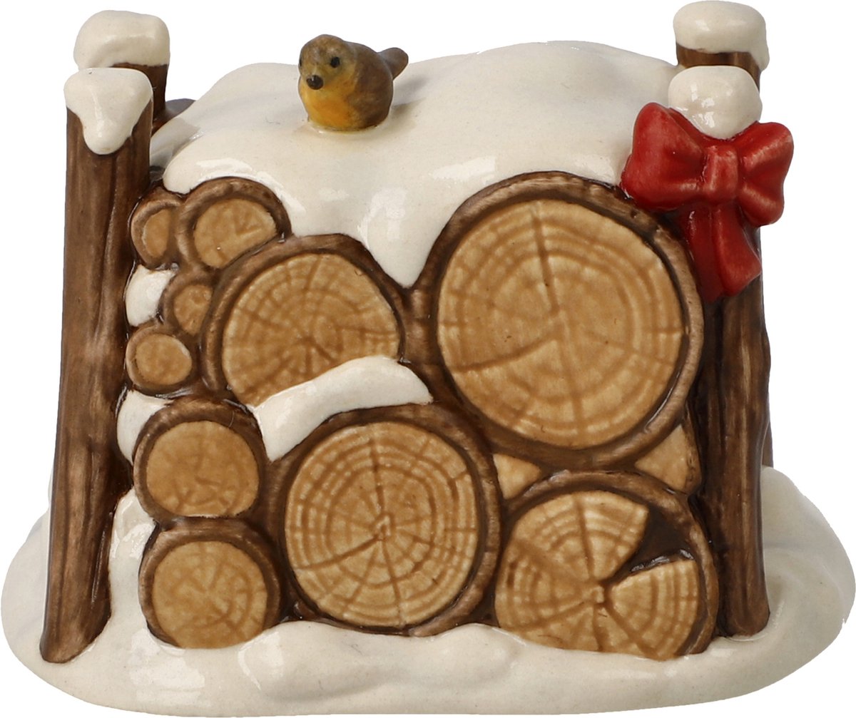 Goebel - Kerst | Decoratief beeld Winterhoutstapel | Aardewerk - 7cm