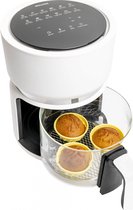 4SWISS Heteluchtfriteuse ABB-G24 Pure Glass, Vermogen 1200 W, met aanraakscherm, energiebesparend en gemakkelijk schoon te maken, ruime lade van 3 liter, Zwart