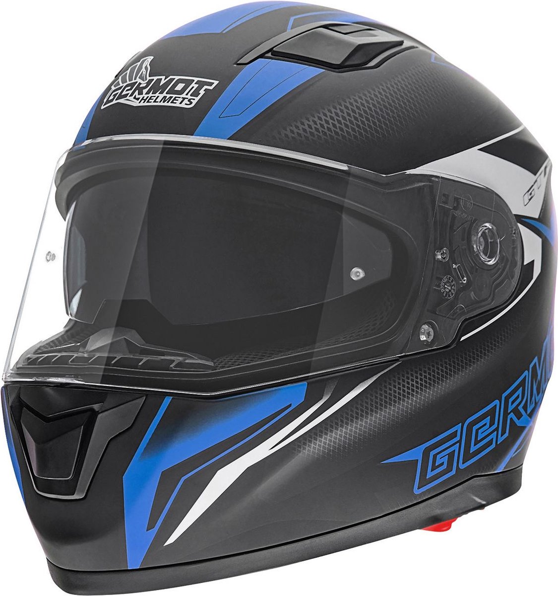 Germot Motorrad Helm GM 330 Integralhelm mit integriertem Sonnenvisier matt Black/Blue-L
