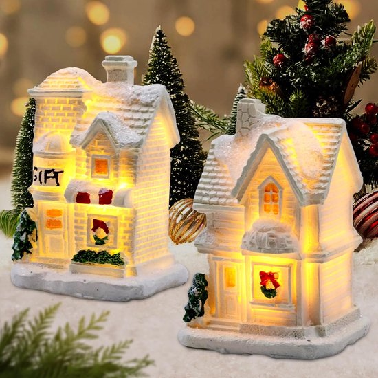 Kerstdorp met LED-verlichting 14-delig
