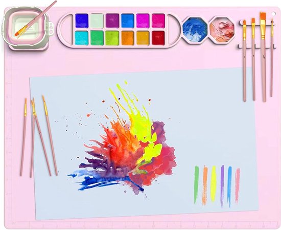 Kujinova Bastelmatte Silikon 51x41 Cm - Zusammenklappbar Mit Becher Und 10 Pinseln