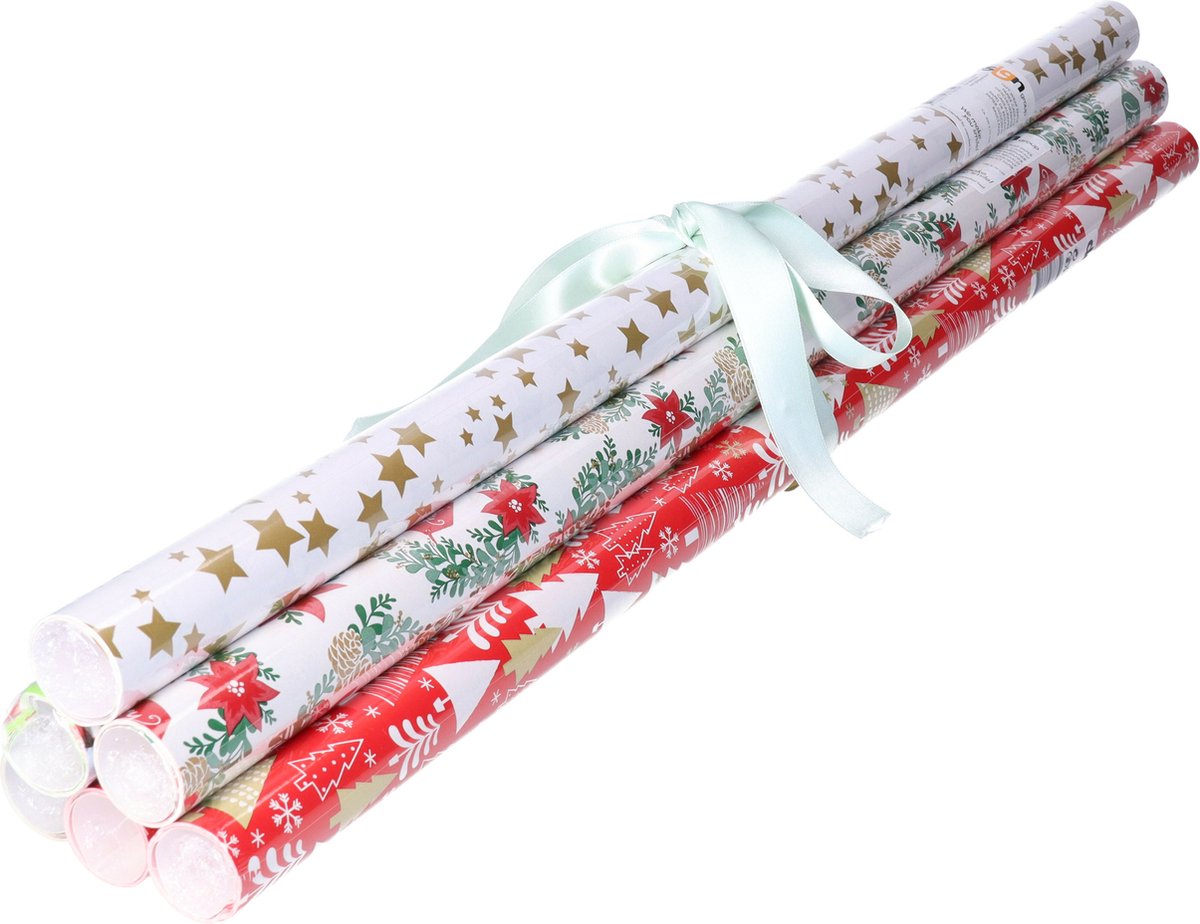 Design Group rollen inpakpapier/cadeaupapier - 20x stuks - kerst - 200 x 70 cm - papier