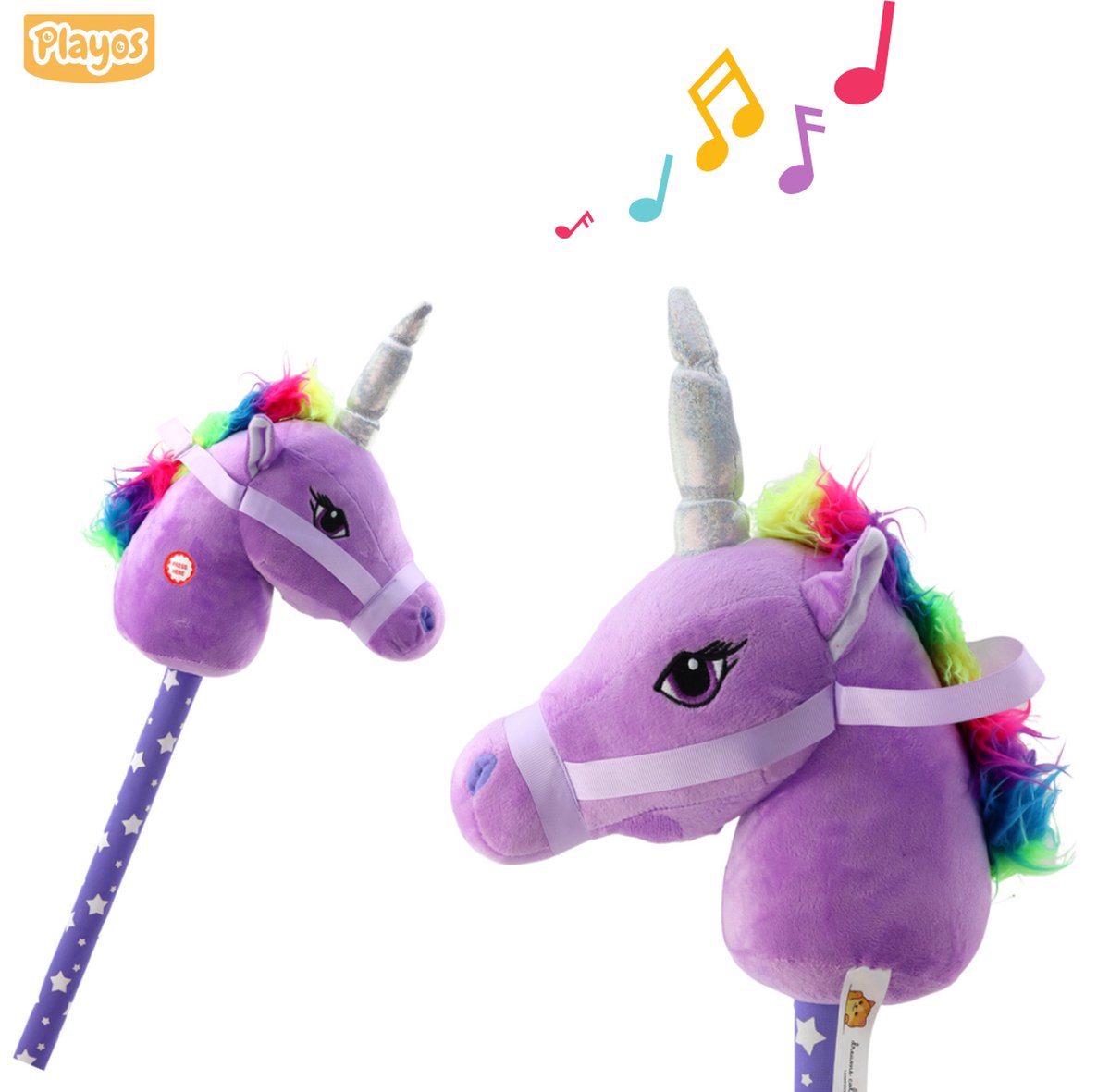Playos® - Stokpaard - Paars - met Geluid - 83 cm - Pluche Speelgoed - Hobby Horse - Stokpaardje - Eenhoorn
