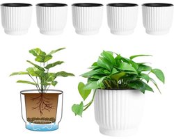 Zelfwaterende kunststof plantenbak voor lange termijn wateropslag - Macaron-gekleurde bloempotten voor buiten en binnen - Grote plantenpotten voor tuin en huisdecoratie - Set van 6 wit