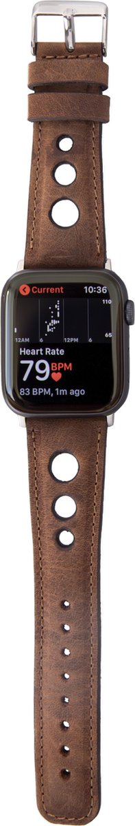 Charmant Style - Horlogebandje- Geschikt voor alle Apple Watch Series 8, Ultra, 7, 6, SE en alle eerdere versies van Apple Watch - Wells Holo Strap- Antic Coffee - 42,43,44,45 mm- Echt Leer