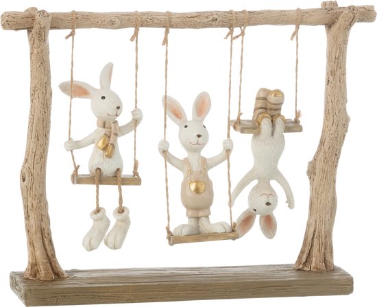 J-Line Lapin Sur Balancoire Resine Mix