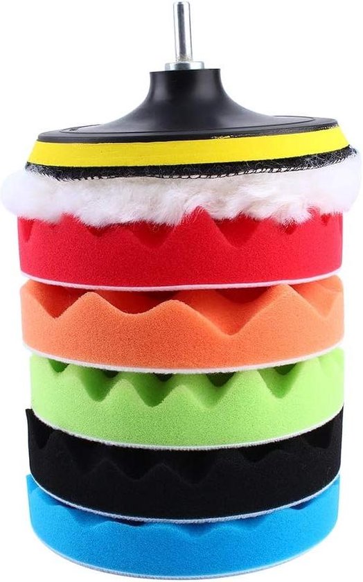 Foto: 7 delige professionele spons polijsten waxing buffing pads set auto wax polijsten zacht m14 boor adapter auto glas keramiek polish 