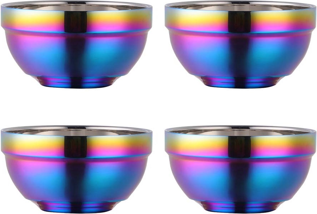 La'Moussawi ® Regenboogkleurige Roestvrijstalen Mueslikommen Set van 4 voor Kinderen en Volwassenen
