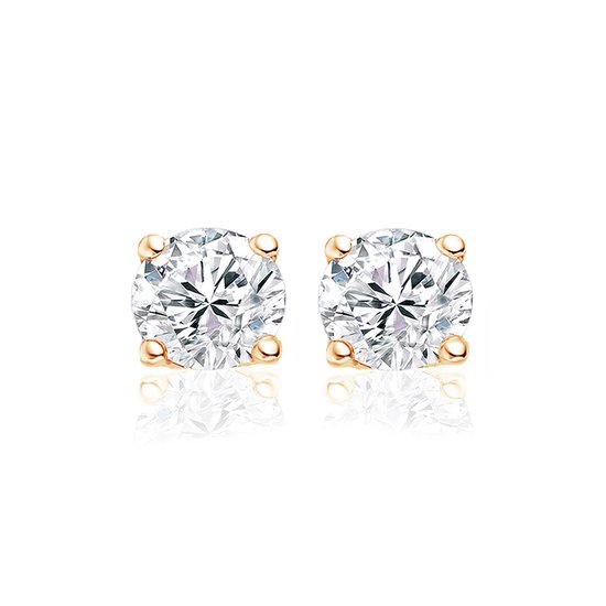 New Bling 9NB-0040 - Clous d'oreilles en argent - zircone ronde 6 mm - couleur or