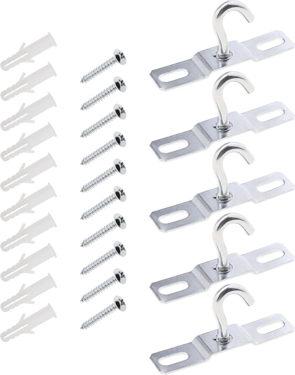Metalen Plafondplaat Lichthaken - Set van 5 met Schcrews en Stoppers - Voor Licht, Kroonluchter, Planten, Hangmat, Plafondventilator - 76.8x17.5mm Washing Machine