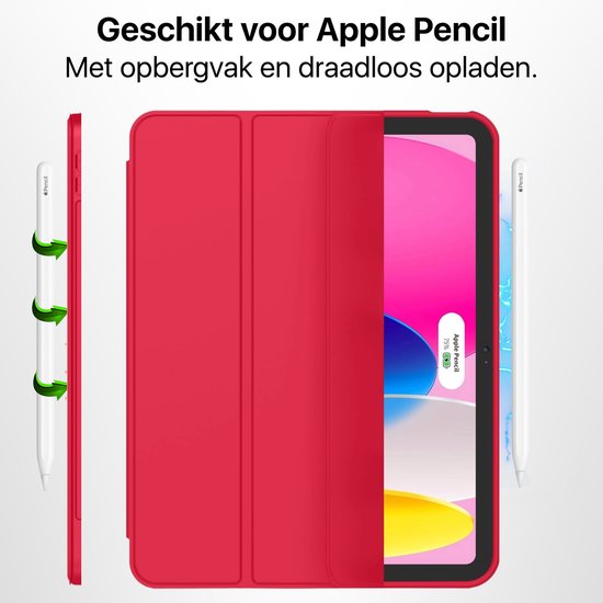 Hoes geschikt voor iPad Pro 11 inch 2024 (7e generatie) - Geschikt voor Apple Pencil Vak - Draaibare Tri Fold Hoesje geschikt voor iPad Pro 7 11-inch met M4 Chip Case - Rood