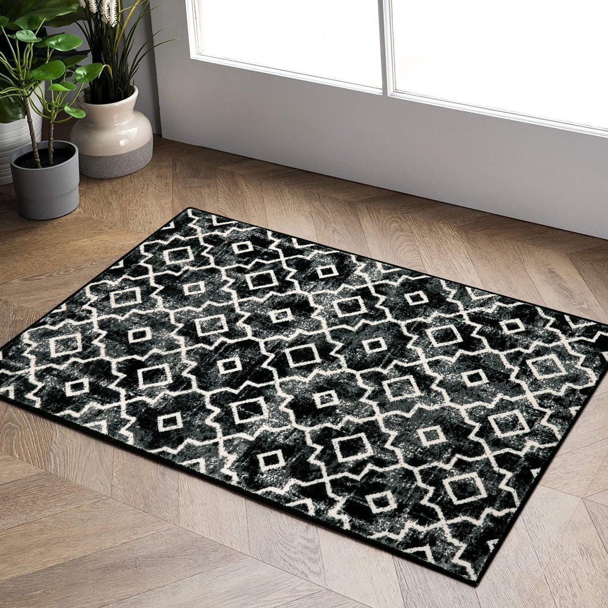 La'Moussawi ® Moderne Stijlvolle Antislip Vloermat voor Binnengebruik 60x90 cm Zwart/Grijs