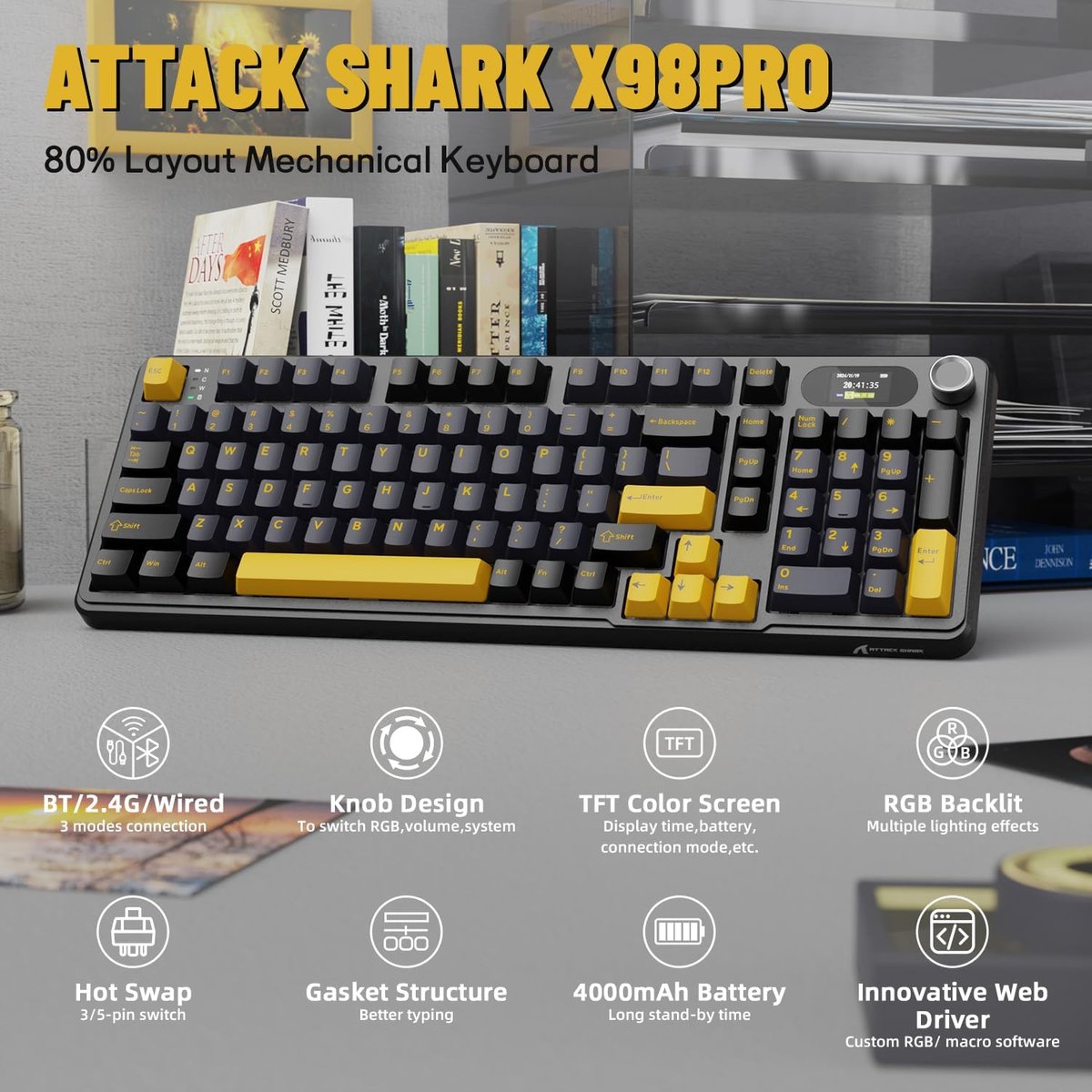 ATTACK SHARK X98 - Draadloze Mechanisch Gaming Toetsenbord - 98keys thumbnail 2
